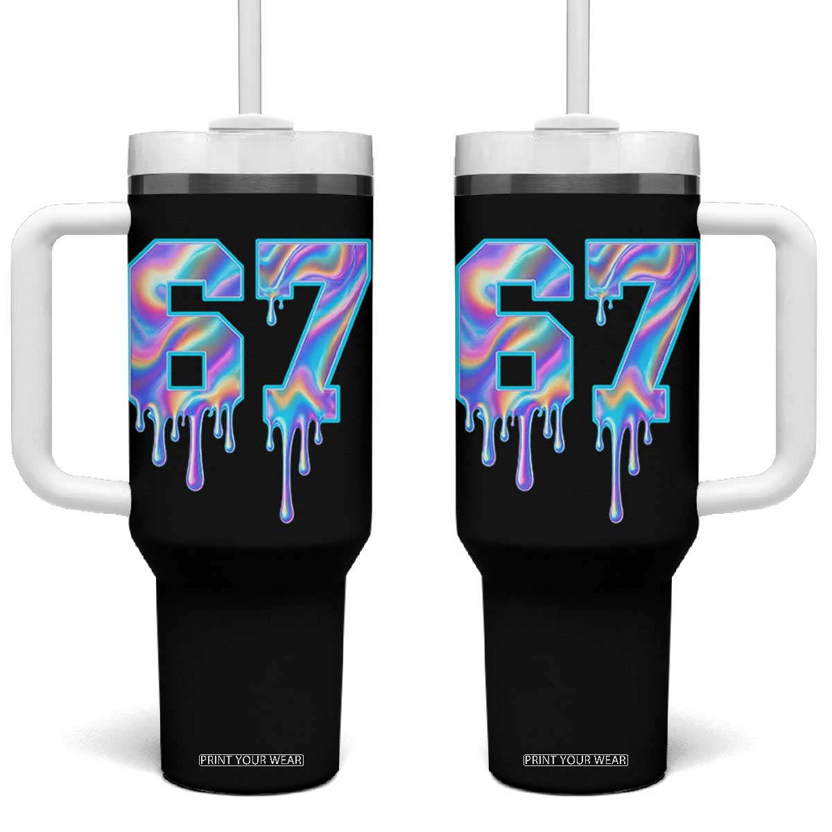 Baseball Drip Number 67 Player Tumbler With Handle Funny Six Seven Meme 67th Birthday Holographic Dripping TS10 One Size: 40 oz Black Print Your Wear