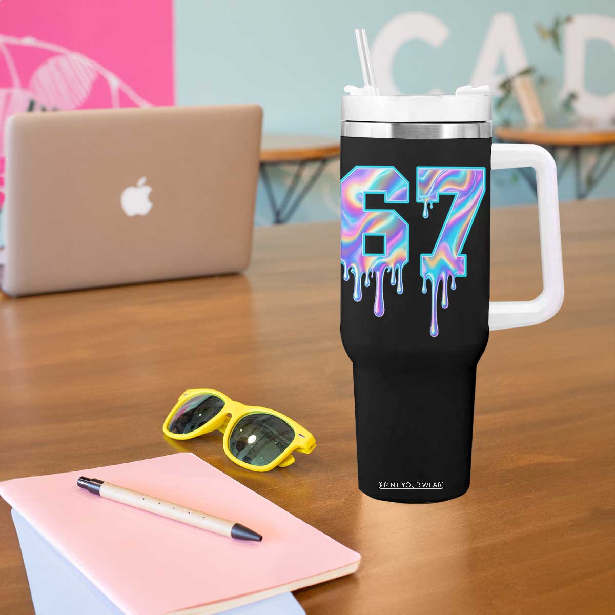 Baseball Drip Number 67 Player Tumbler With Handle Funny Six Seven Meme 67th Birthday Holographic Dripping TS10 Print Your Wear