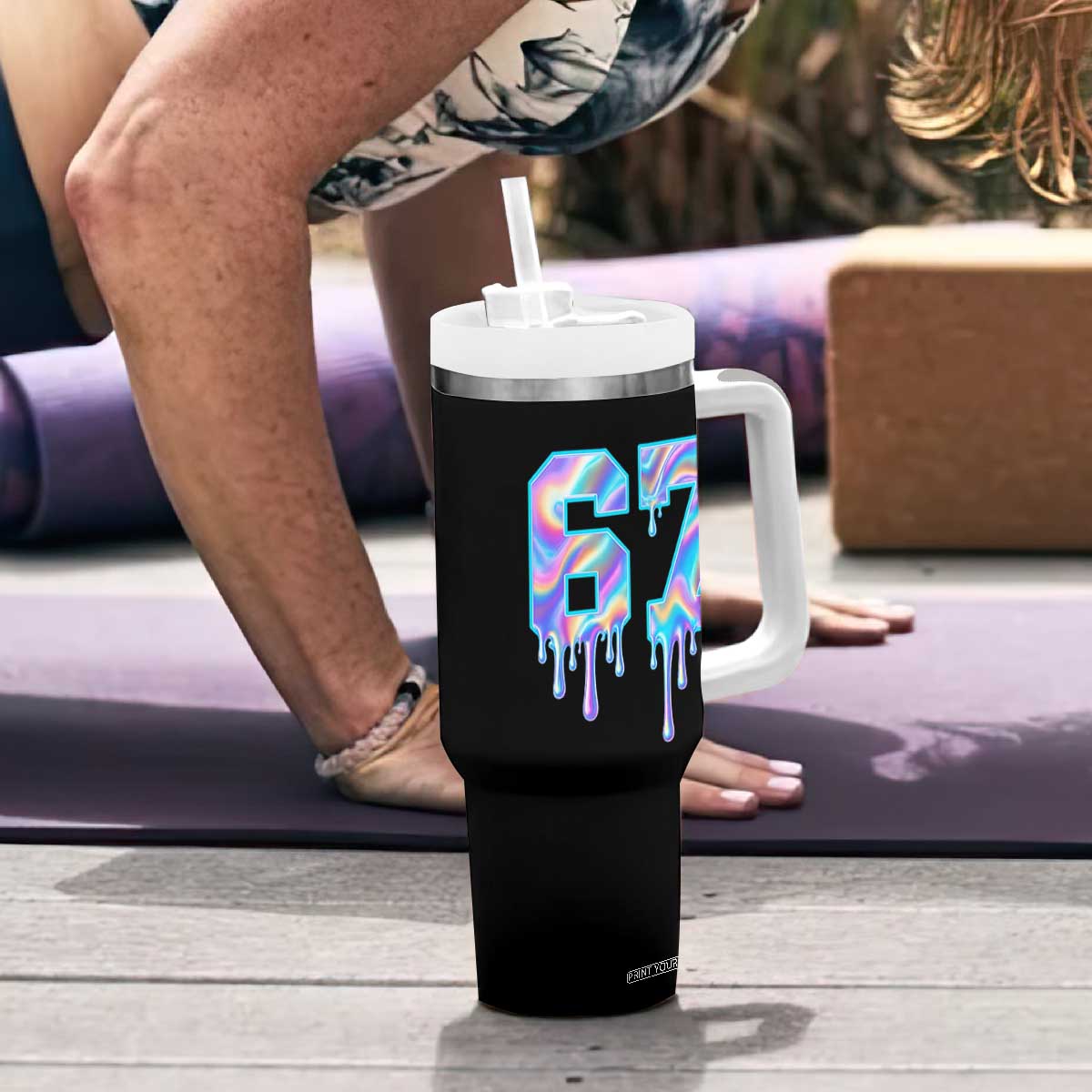 Baseball Drip Number 67 Player Tumbler With Handle Funny Six Seven Meme 67th Birthday Holographic Dripping TS10 Print Your Wear