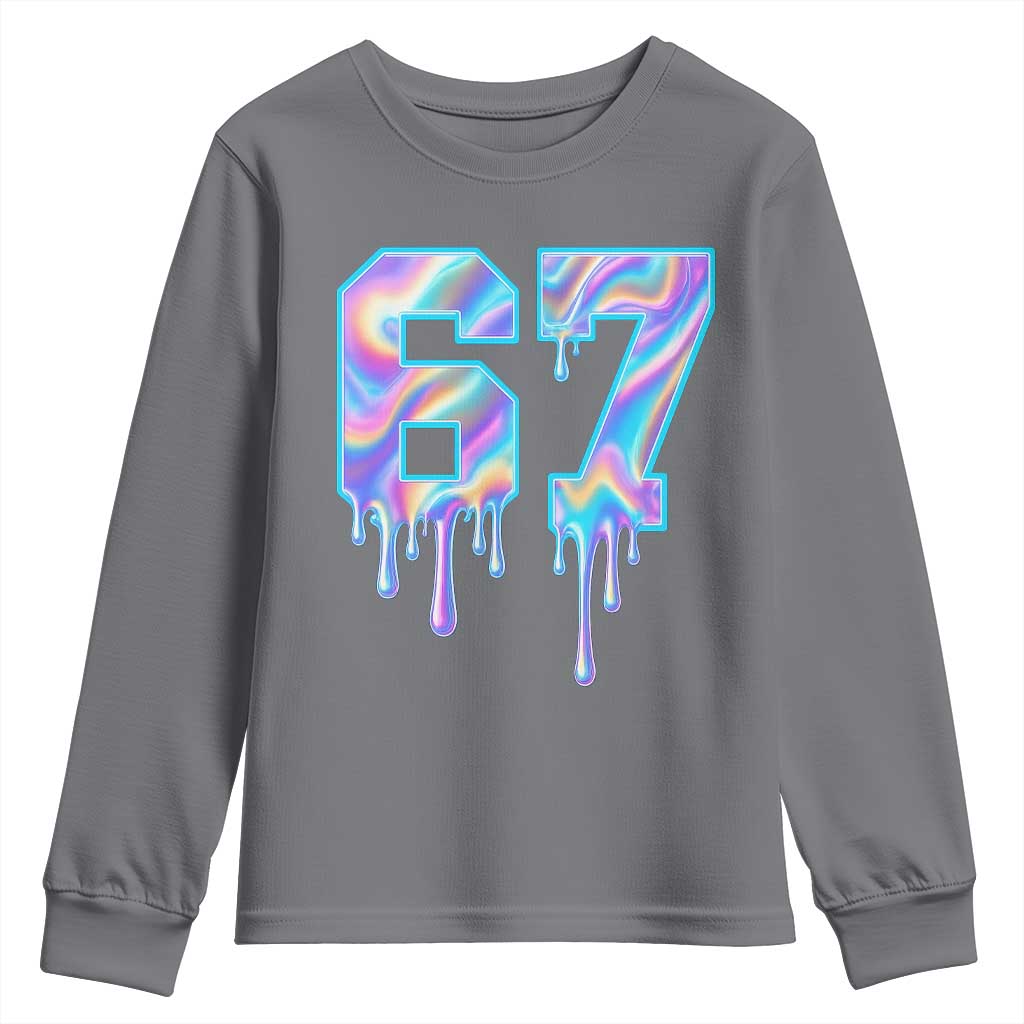 Baseball Drip Number 67 Player Youth Sweatshirt Funny Six Seven Meme 67th Birthday Holographic Dripping TS10 Charcoal Print Your Wear
