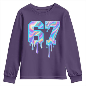 Baseball Drip Number 67 Player Youth Sweatshirt Funny Six Seven Meme 67th Birthday Holographic Dripping TS10 Purple Print Your Wear