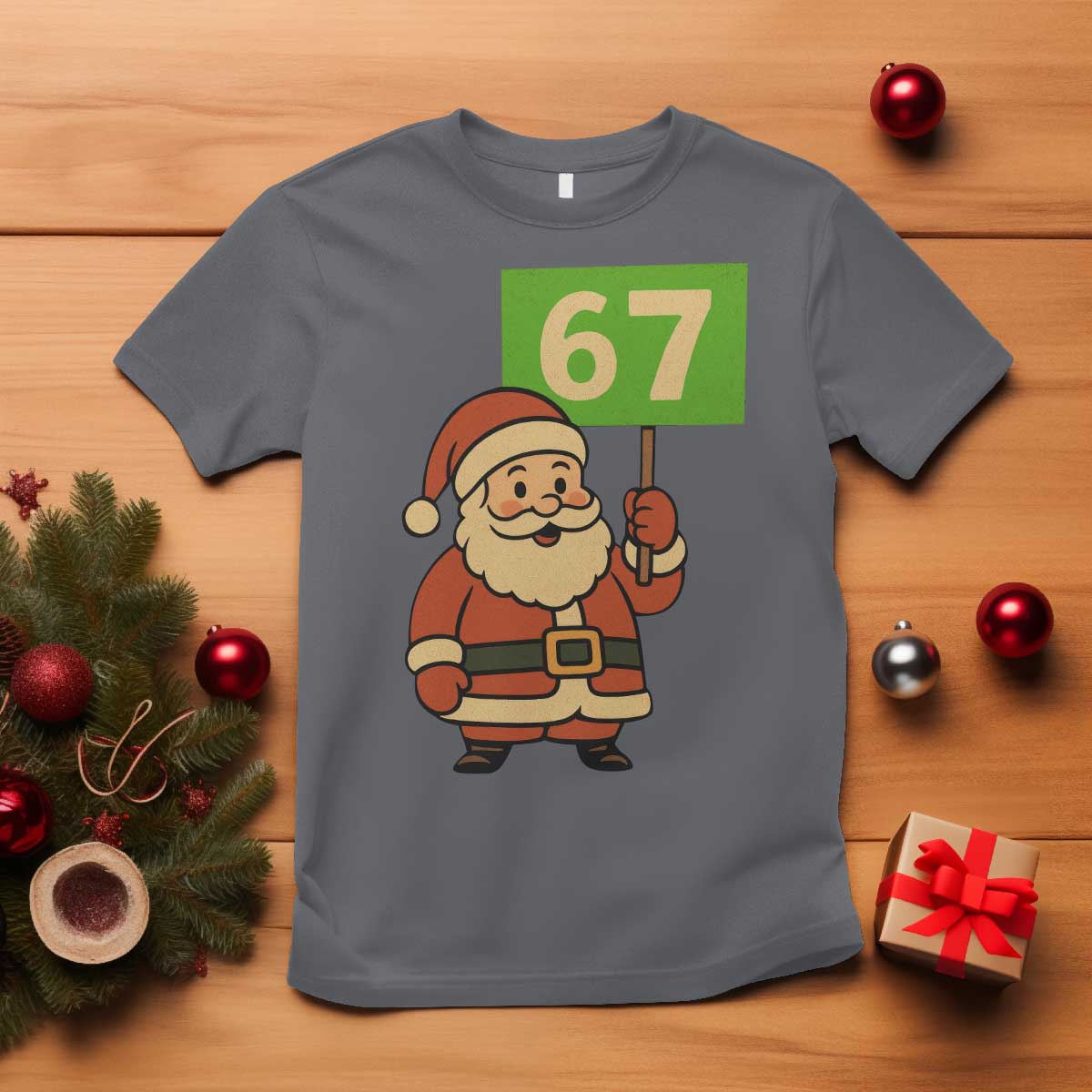 67 Christmas T Shirt Funny Six Seven Meme Brainrot Santa Claus Boys TS10 Charcoal Print Your Wear