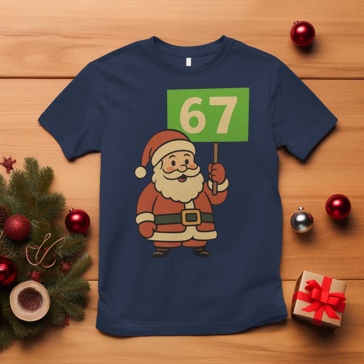 67 Christmas T Shirt Funny Six Seven Meme Brainrot Santa Claus Boys TS10 Navy Print Your Wear
