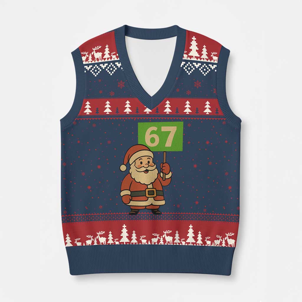 67 Xmas V-Neck Knit Sweater Vest Funny Six Seven Meme Brainrot Santa Claus Boys TS10 Navy Red Print Your Wear