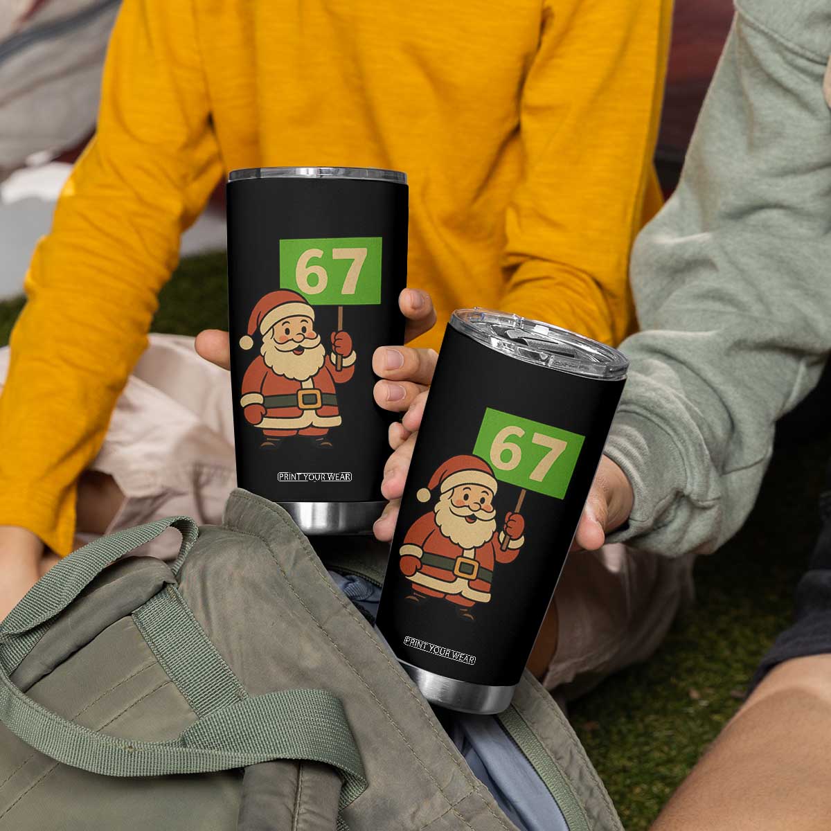 67 Christmas Tumbler Cup Funny Six Seven Meme Brainrot Santa Claus Boys - Print Your Wear