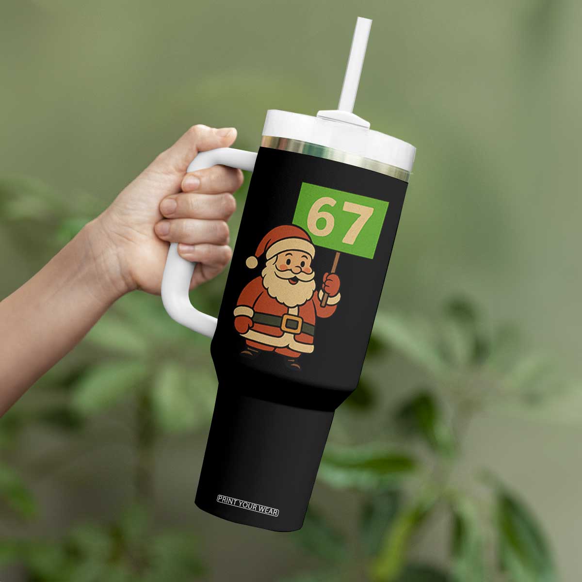 67 Christmas Tumbler With Handle Funny Six Seven Meme Brainrot Santa Claus Boys - Print Your Wear