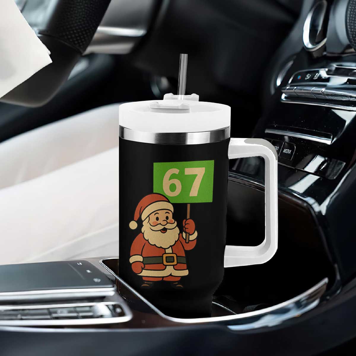 67 Christmas Tumbler With Handle Funny Six Seven Meme Brainrot Santa Claus Boys - Print Your Wear
