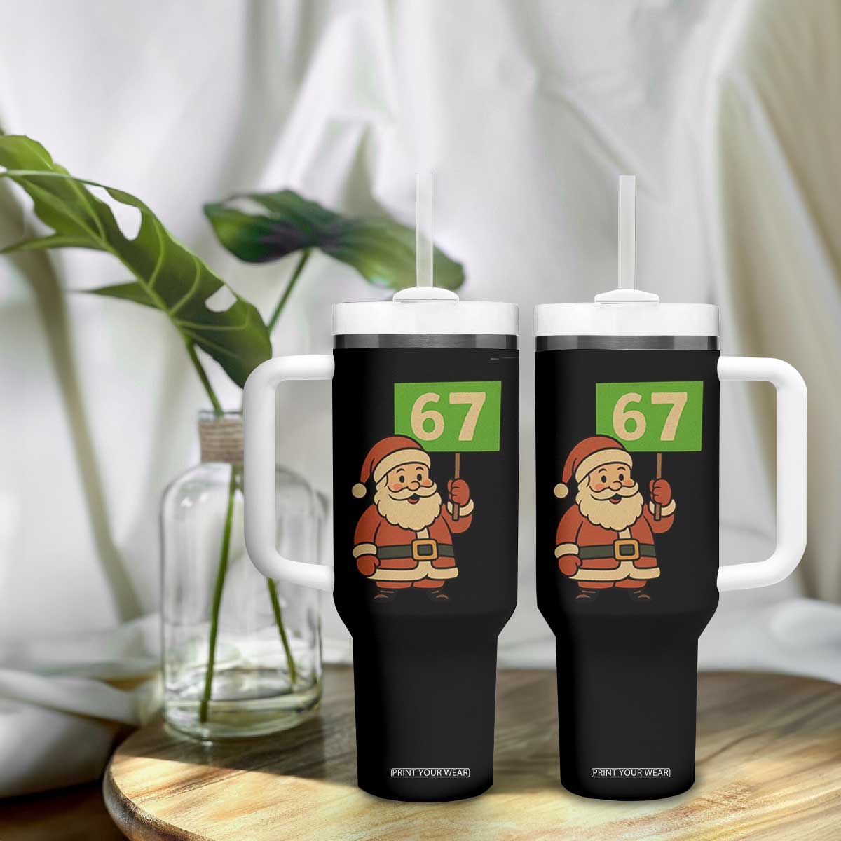 67 Christmas Tumbler With Handle Funny Six Seven Meme Brainrot Santa Claus Boys - Print Your Wear