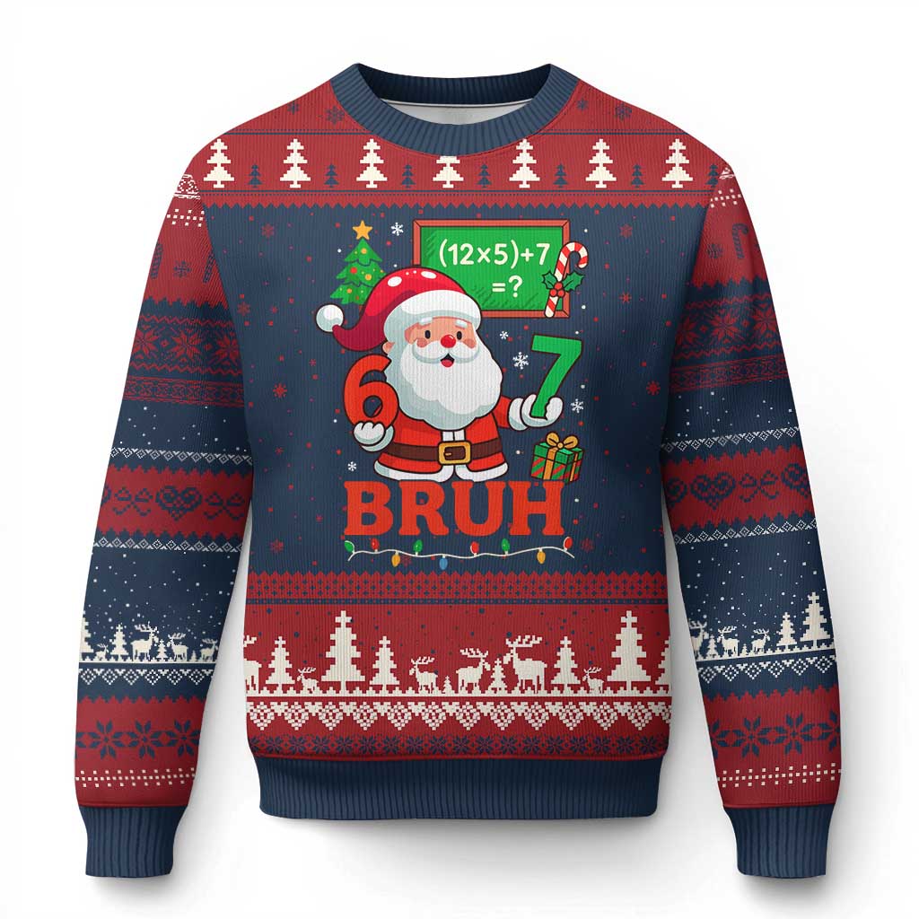 67 Teacher Xmas Ugly Christmas Sweater Santa Six Seven Meme Math Equation Bruh TS10 Navy Red Print Your Wear