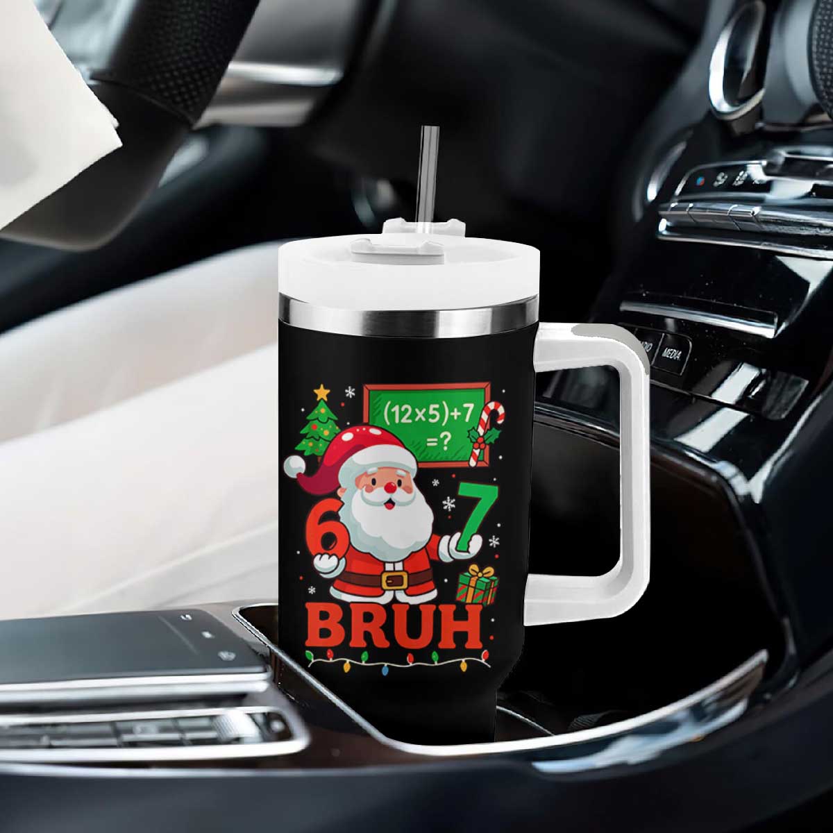 67 Teacher Christmas Tumbler With Handle Santa Six Seven Meme Math Equation Bruh TS10 Print Your Wear