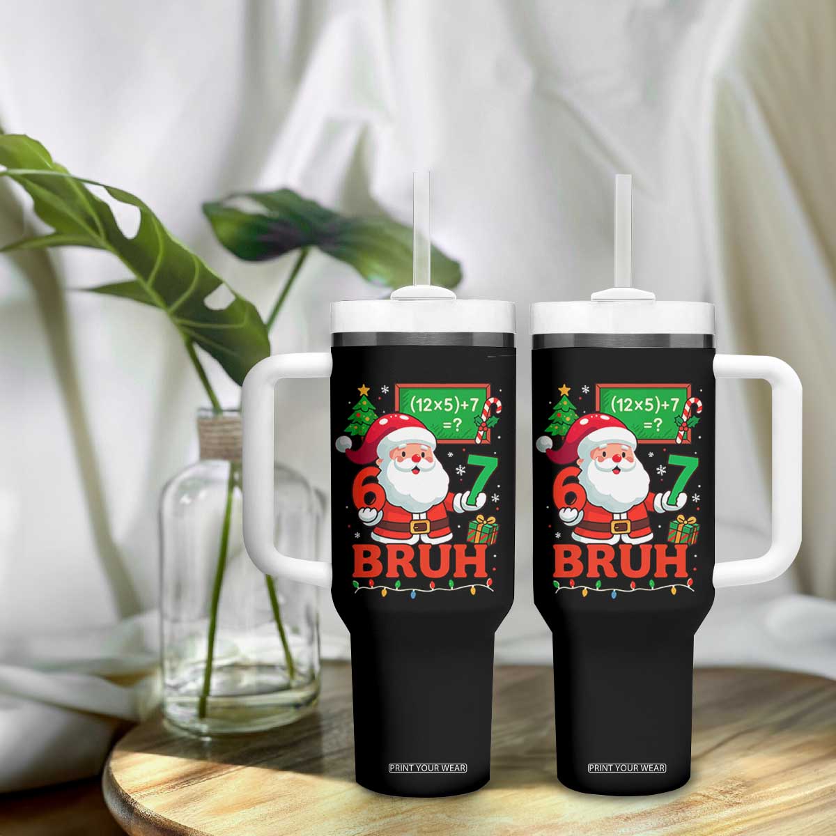 67 Teacher Christmas Tumbler With Handle Santa Six Seven Meme Math Equation Bruh TS10 Print Your Wear
