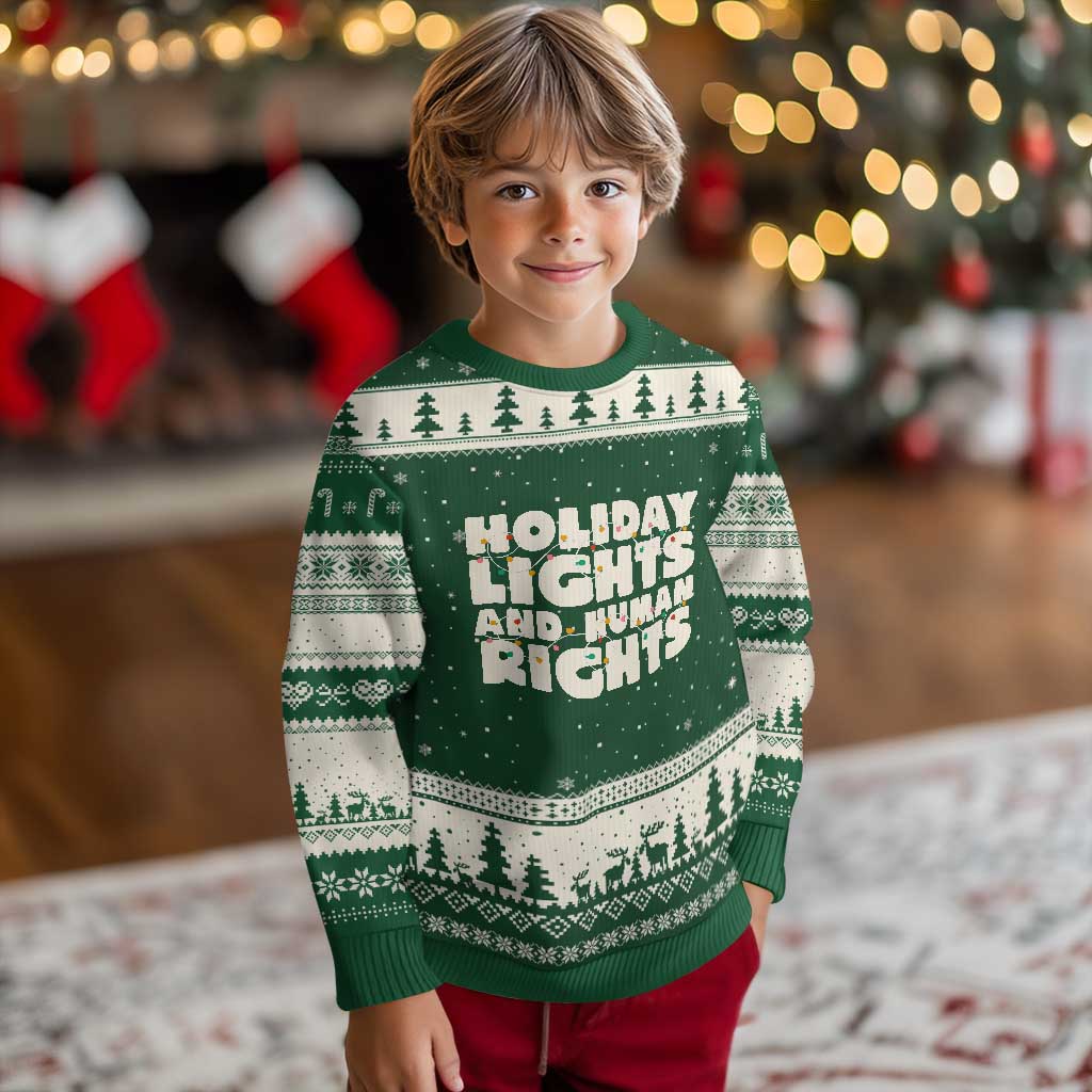 Holiday Lights Human Rights Xmas Ugly Christmas Sweater TS10 Forest Green Beige Print Your Wear