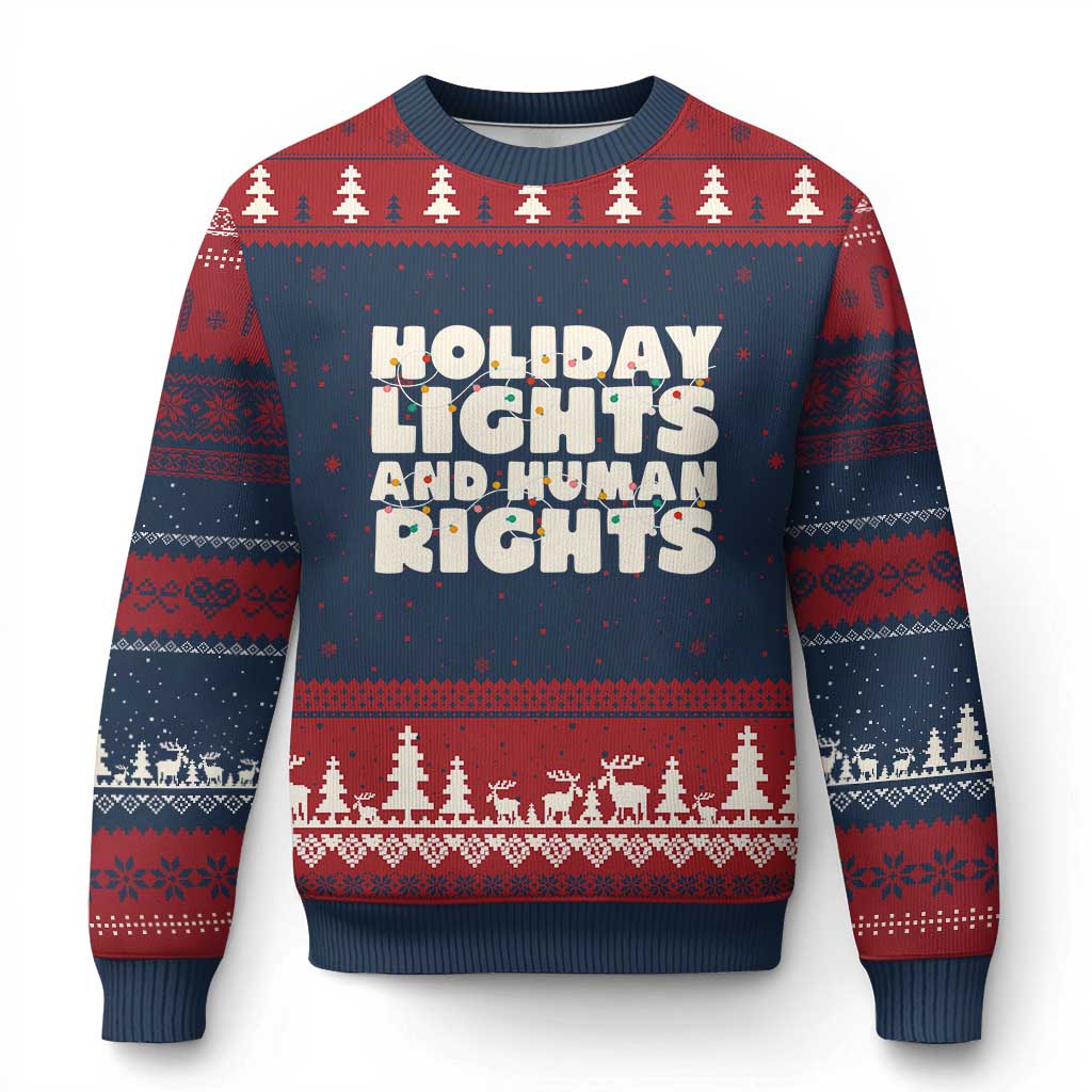 Holiday Lights Human Rights Xmas Ugly Christmas Sweater TS10 Navy Red Print Your Wear