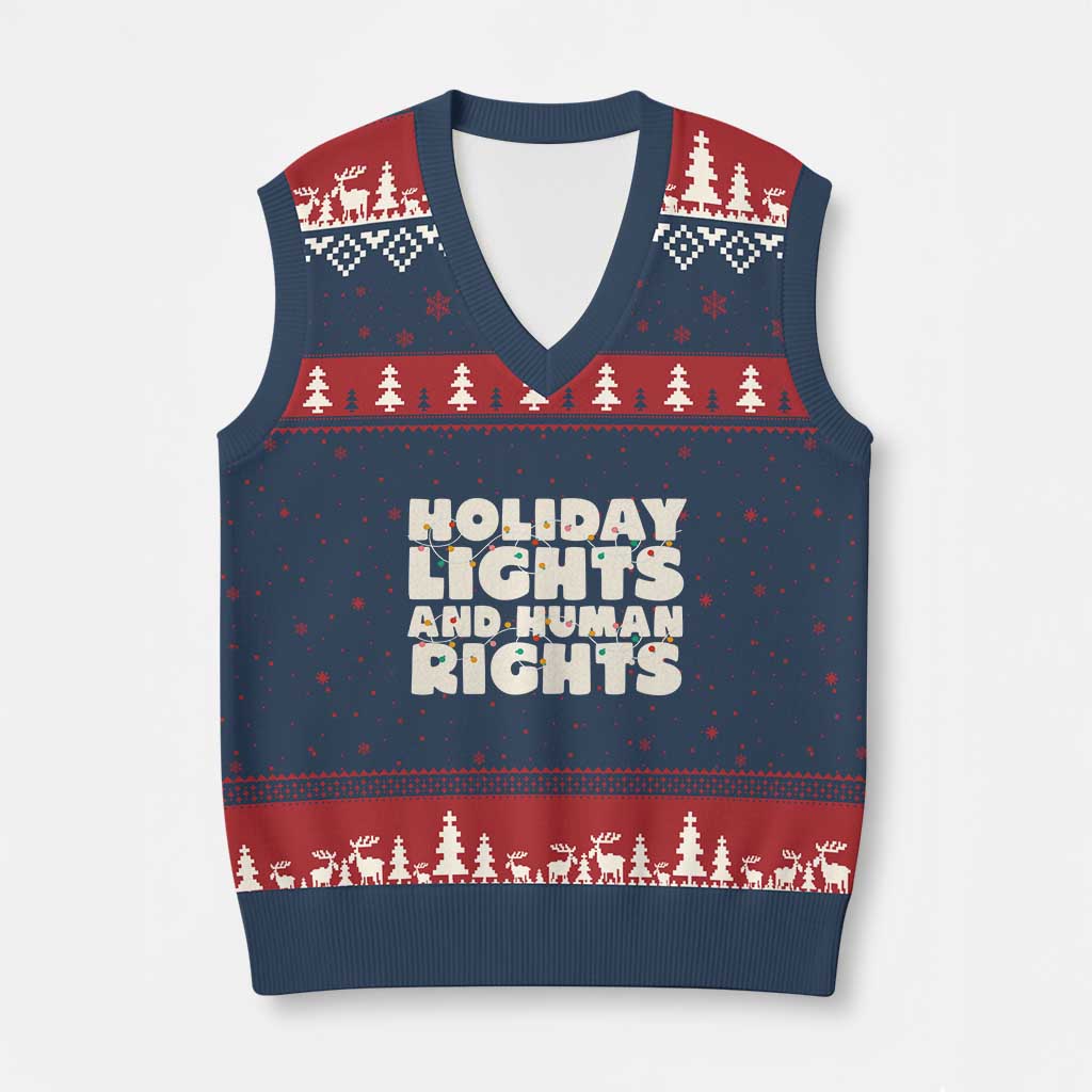 Holiday Lights Human Rights Xmas V-Neck Knit Sweater Vest TS10 Navy Red Print Your Wear