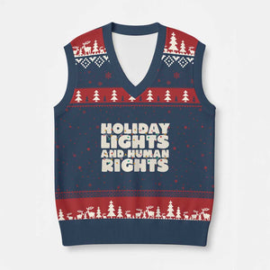 Holiday Lights Human Rights Xmas V-Neck Knit Sweater Vest TS10 Navy Red Print Your Wear