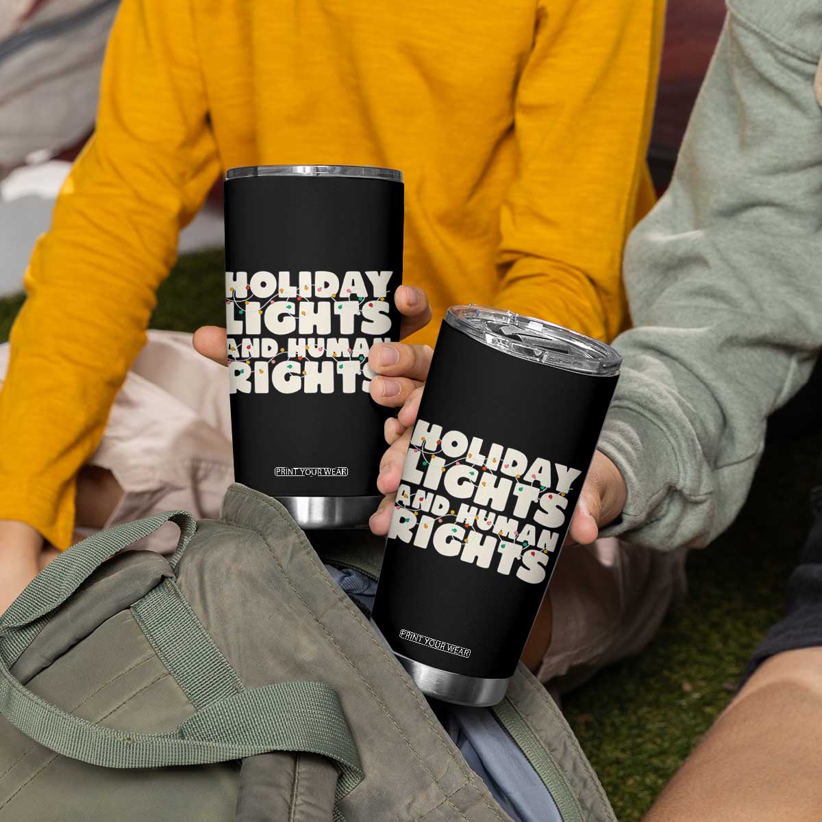 Holiday Lights Human Rights Christmas Tumbler Cup TS10 Print Your Wear