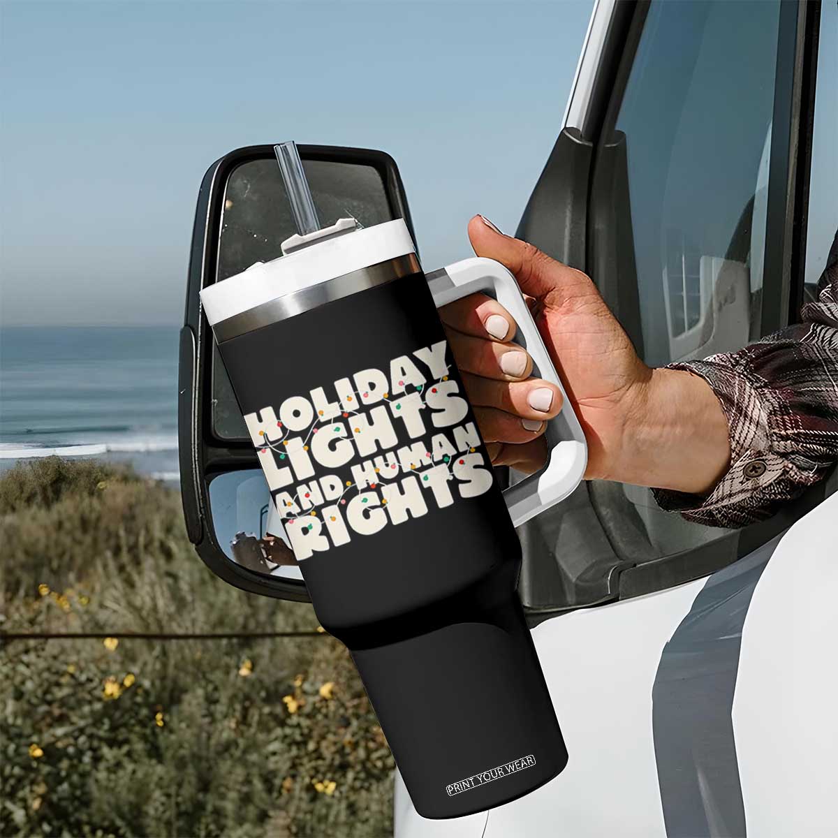 Holiday Lights Human Rights Christmas Tumbler With Handle TS10 Print Your Wear