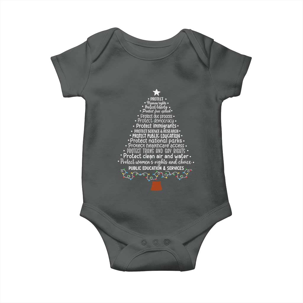 Protect Democracy Christmas Tree Baby Onesie Anti Fascism Social Justice TS10 Dark Heather Print Your Wear