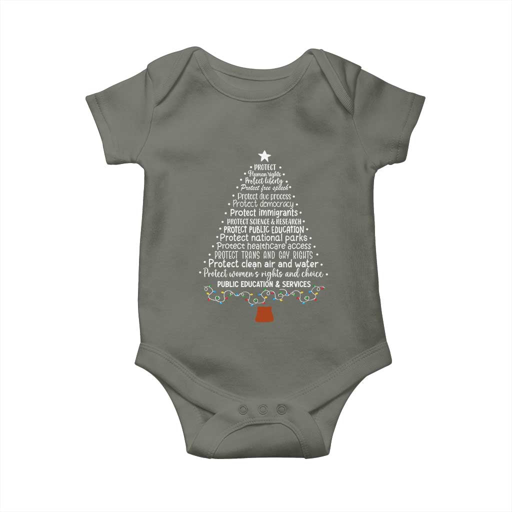 Protect Democracy Christmas Tree Baby Onesie Anti Fascism Social Justice TS10 Military Green Print Your Wear