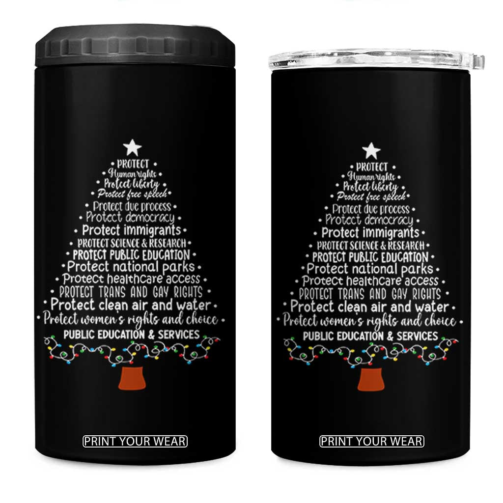 Protect Democracy Christmas Tree 4 in 1 Can Cooler Tumbler Anti Fascism Social Justice TS10 One Size: 16 oz Black Print Your Wear