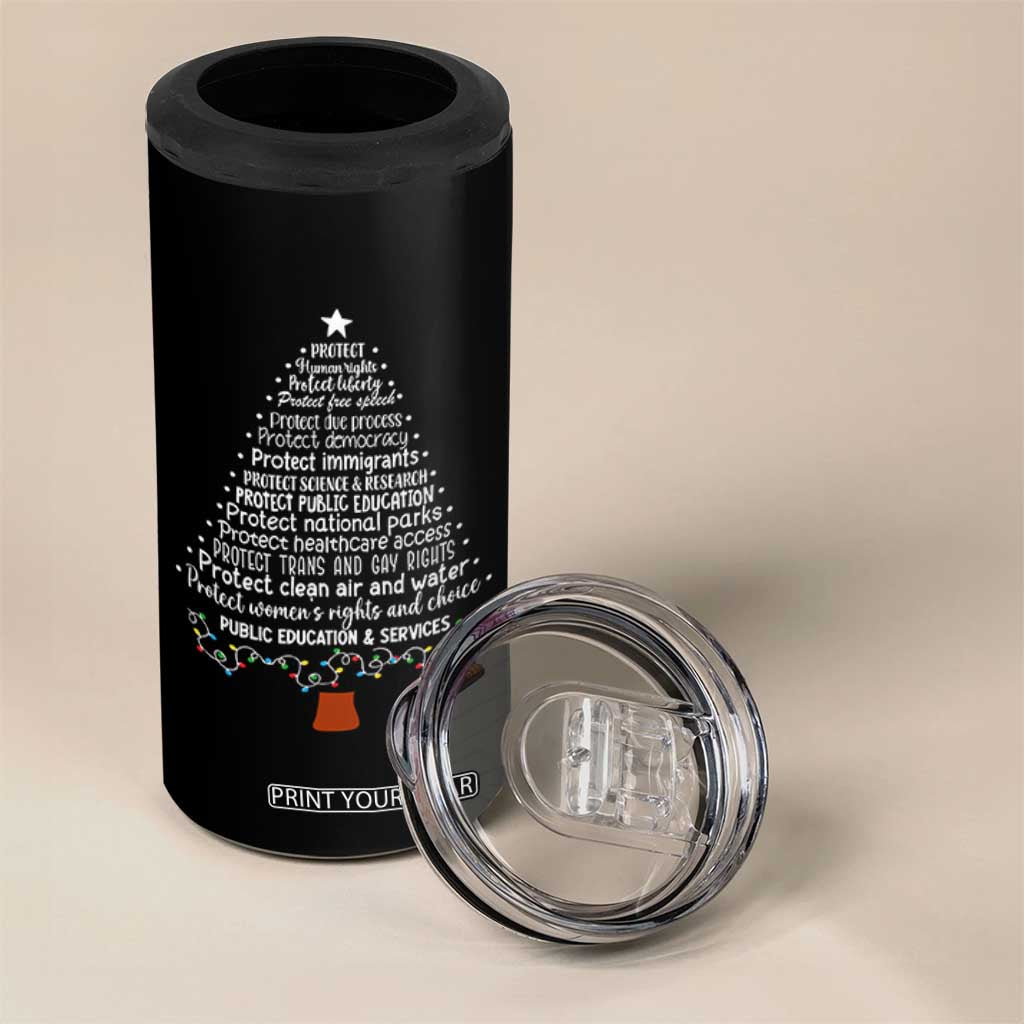 Protect Democracy Christmas Tree 4 in 1 Can Cooler Tumbler Anti Fascism Social Justice TS10 Print Your Wear