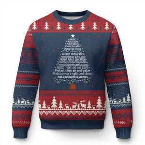 Protect Democracy Xmas Tree Ugly Christmas Sweater Anti Fascism Social Justice TS10 Navy Red Print Your Wear