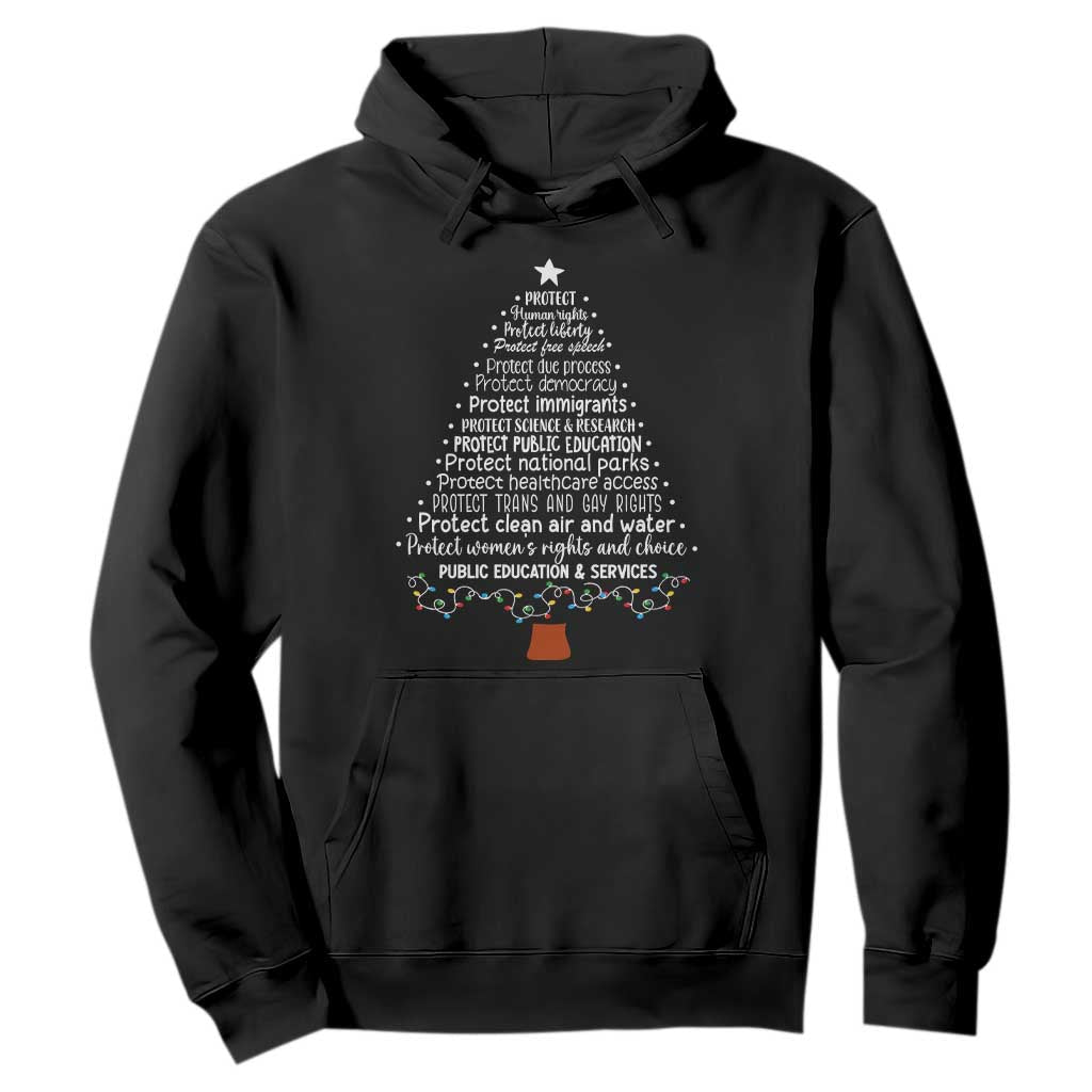 Protect Democracy Christmas Tree Hoodie Anti Fascism Social Justice TS10 Black Print Your Wear