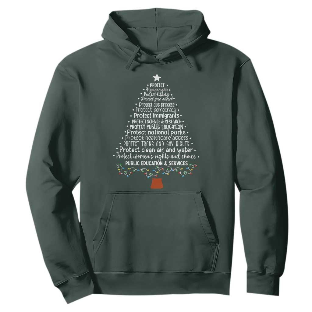 Protect Democracy Christmas Tree Hoodie Anti Fascism Social Justice TS10 Dark Forest Green Print Your Wear
