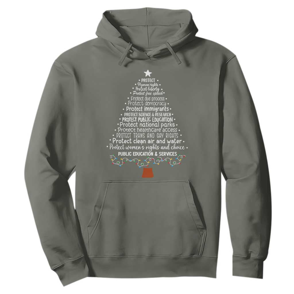 Protect Democracy Christmas Tree Hoodie Anti Fascism Social Justice TS10 Military Green Print Your Wear