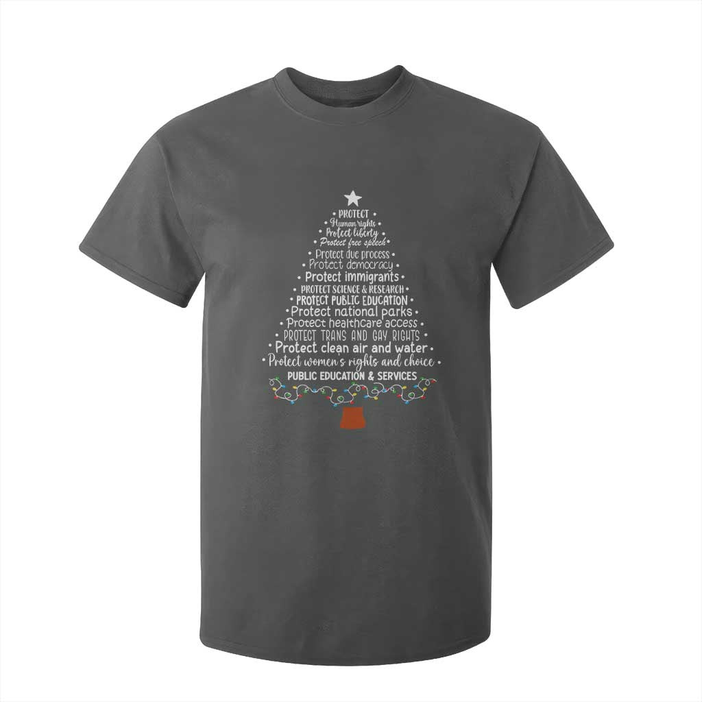 Protect Democracy Christmas Tree T Shirt For Kid Anti Fascism Social Justice TS10 Dark Heather Print Your Wear