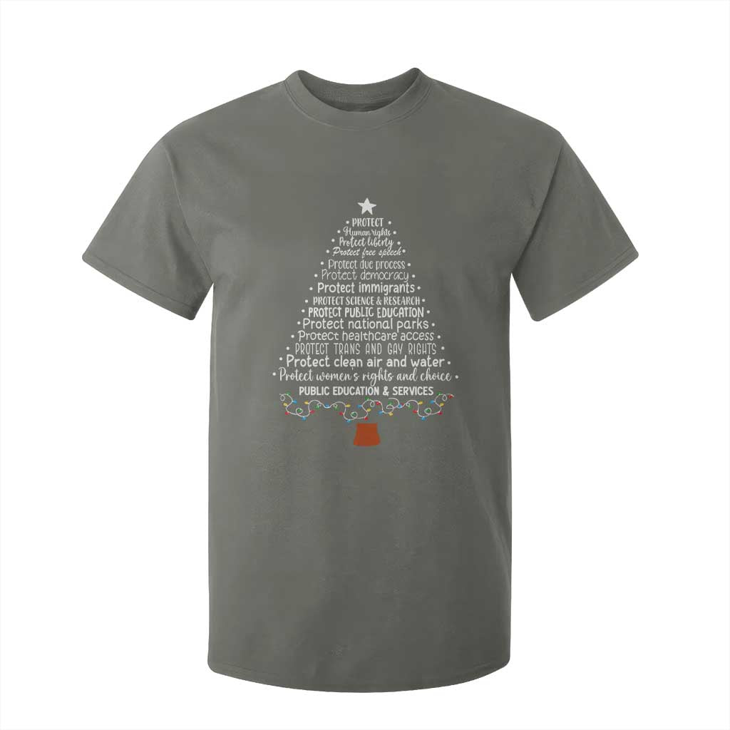 Protect Democracy Christmas Tree T Shirt For Kid Anti Fascism Social Justice TS10 Military Green Print Your Wear