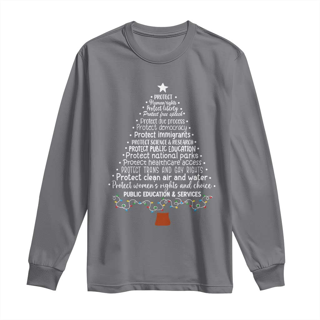 Protect Democracy Christmas Tree Long Sleeve Shirt Anti Fascism Social Justice TS10 Charcoal Print Your Wear