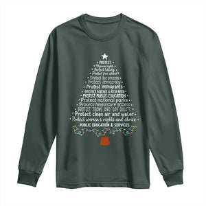 Protect Democracy Christmas Tree Long Sleeve Shirt Anti Fascism Social Justice TS10 Dark Forest Green Print Your Wear