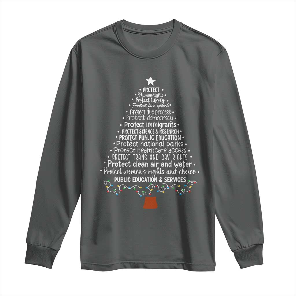 Protect Democracy Christmas Tree Long Sleeve Shirt Anti Fascism Social Justice TS10 Dark Heather Print Your Wear
