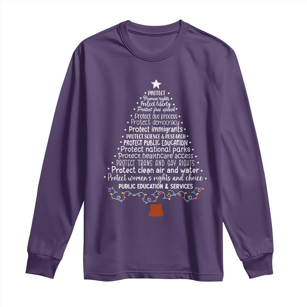Protect Democracy Christmas Tree Long Sleeve Shirt Anti Fascism Social Justice TS10 Purple Print Your Wear