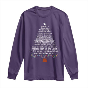 Protect Democracy Christmas Tree Long Sleeve Shirt Anti Fascism Social Justice TS10 Purple Print Your Wear