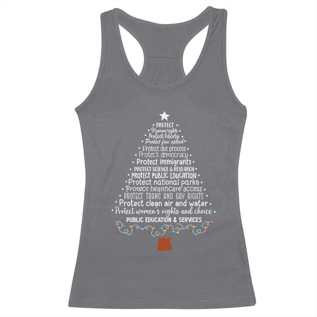 Protect Democracy Christmas Tree Racerback Tank Top Anti Fascism Social Justice TS10 Charcoal Print Your Wear