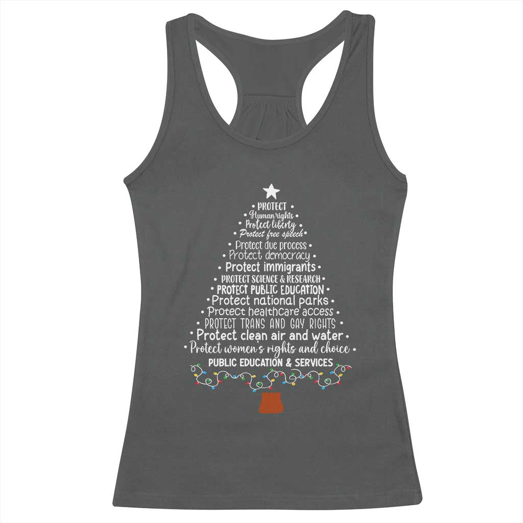 Protect Democracy Christmas Tree Racerback Tank Top Anti Fascism Social Justice TS10 Dark Heather Print Your Wear