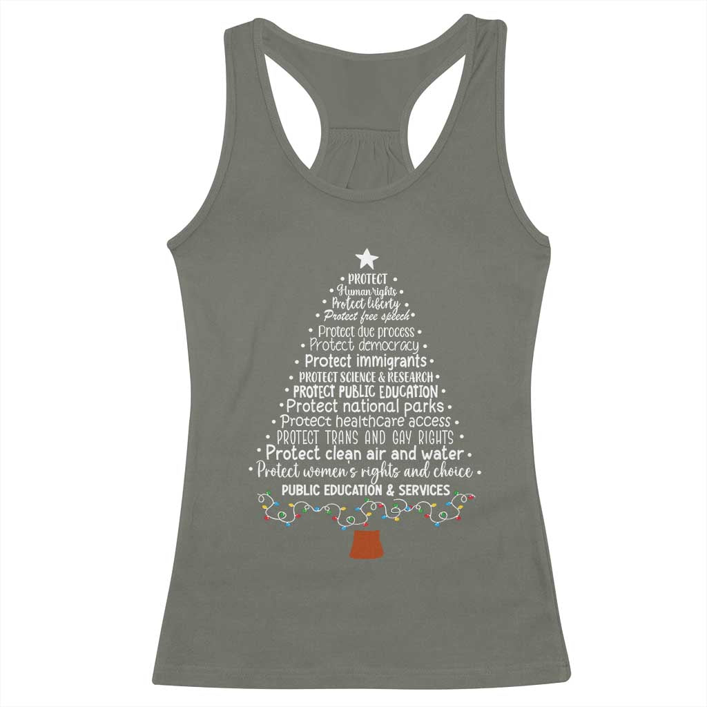 Protect Democracy Christmas Tree Racerback Tank Top Anti Fascism Social Justice TS10 Military Green Print Your Wear