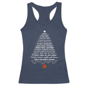 Protect Democracy Christmas Tree Racerback Tank Top Anti Fascism Social Justice TS10 Navy Print Your Wear