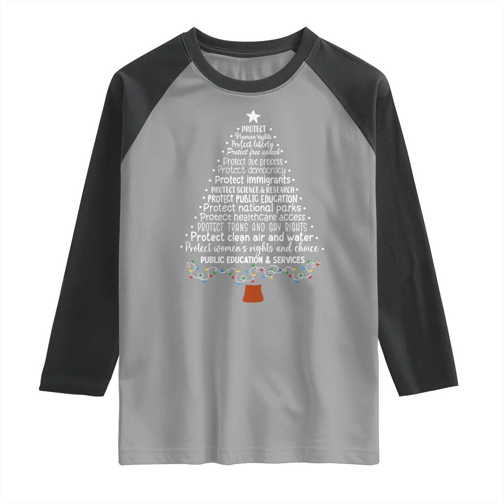 Protect Democracy Christmas Tree Raglan Shirt Anti Fascism Social Justice TS10 Sport Gray Black Print Your Wear