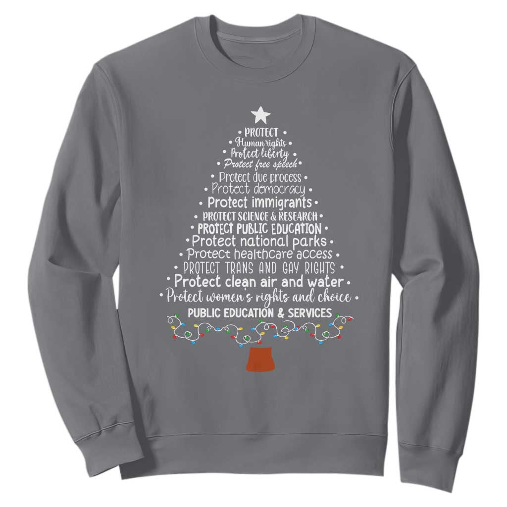 Protect Democracy Christmas Tree Sweatshirt Anti Fascism Social Justice TS10 Charcoal Print Your Wear