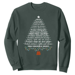 Protect Democracy Christmas Tree Sweatshirt Anti Fascism Social Justice TS10 Dark Forest Green Print Your Wear