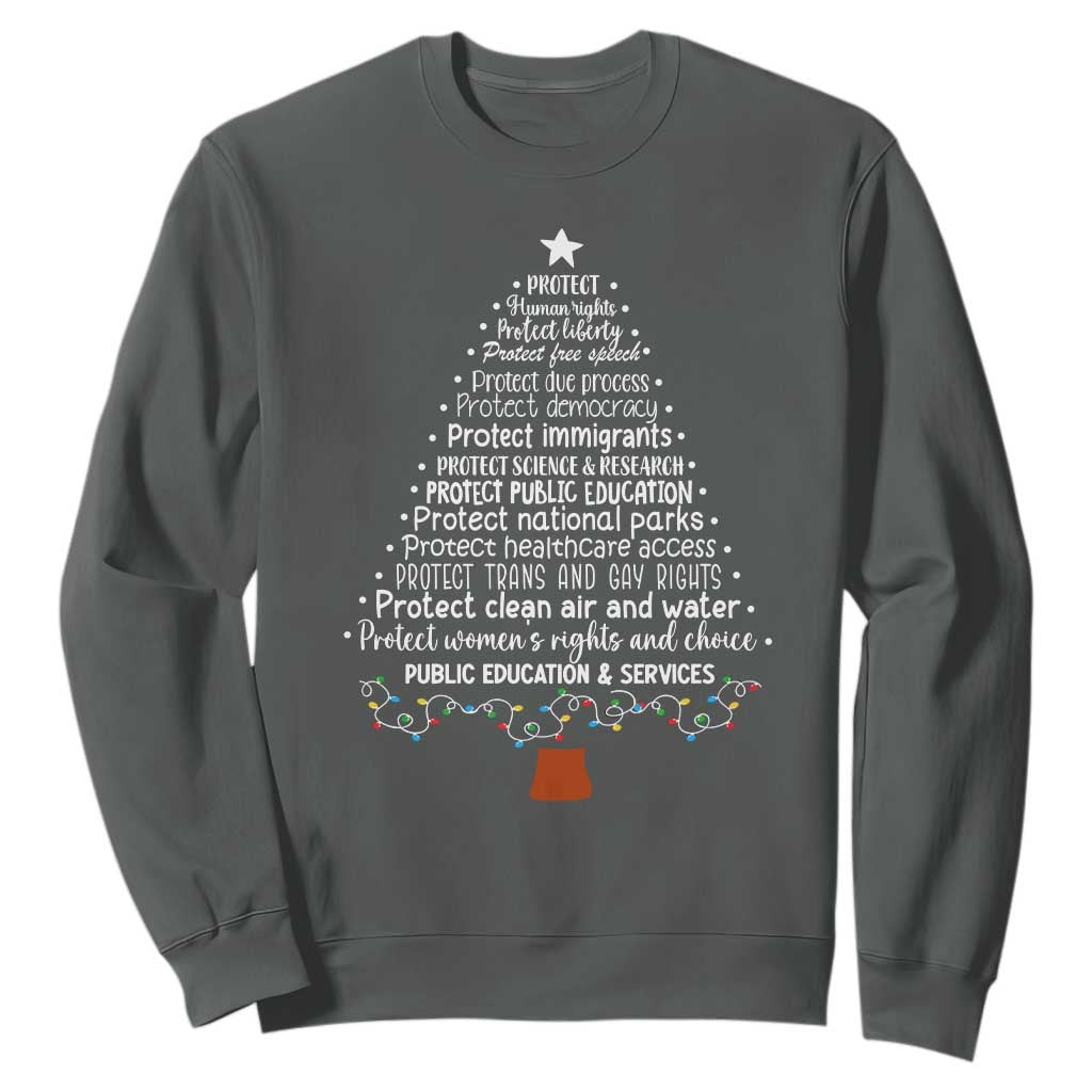 Protect Democracy Christmas Tree Sweatshirt Anti Fascism Social Justice TS10 Dark Heather Print Your Wear