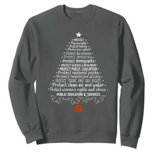 Protect Democracy Christmas Tree Sweatshirt Anti Fascism Social Justice TS10 Dark Heather Print Your Wear