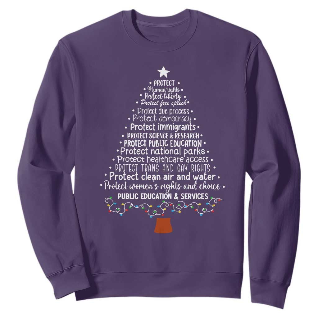 Protect Democracy Christmas Tree Sweatshirt Anti Fascism Social Justice TS10 Purple Print Your Wear