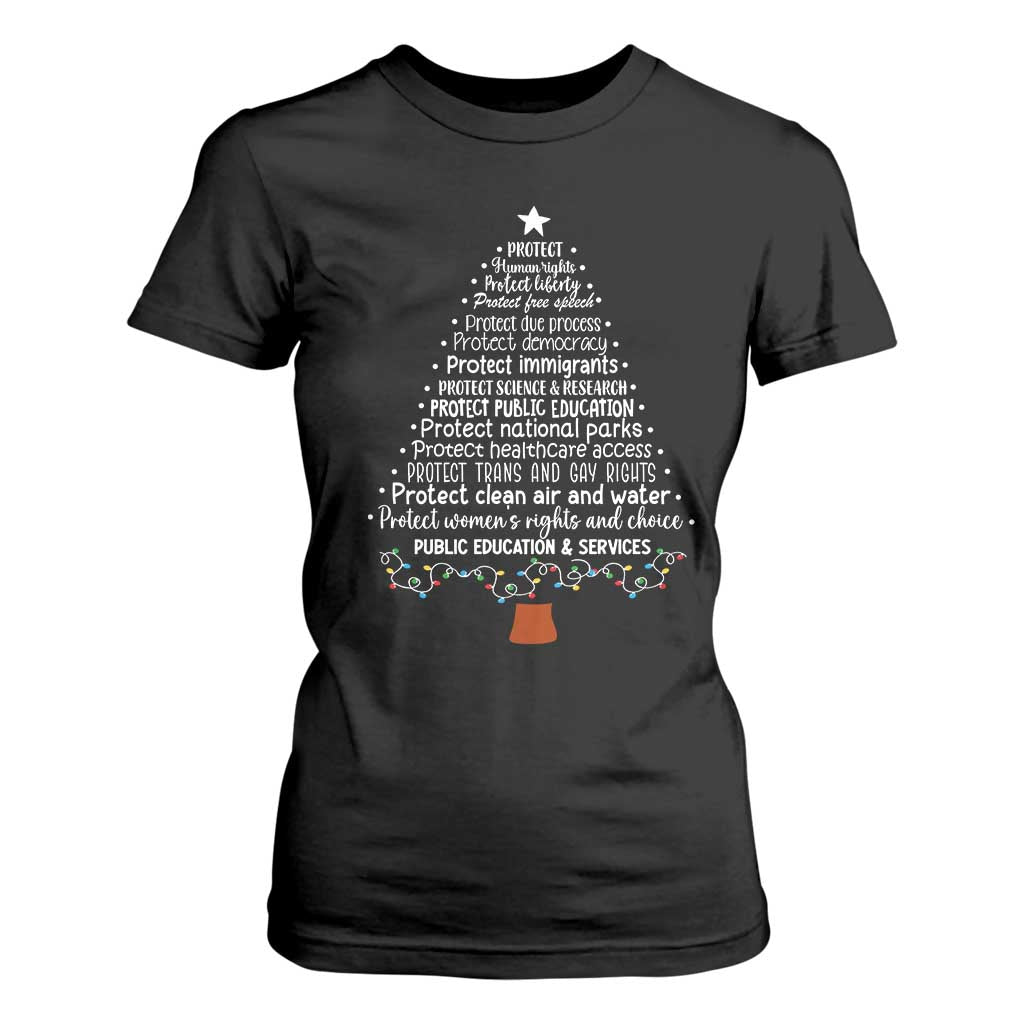 Protect Democracy Christmas Tree T Shirt For Women Anti Fascism Social Justice TS10 Black Print Your Wear