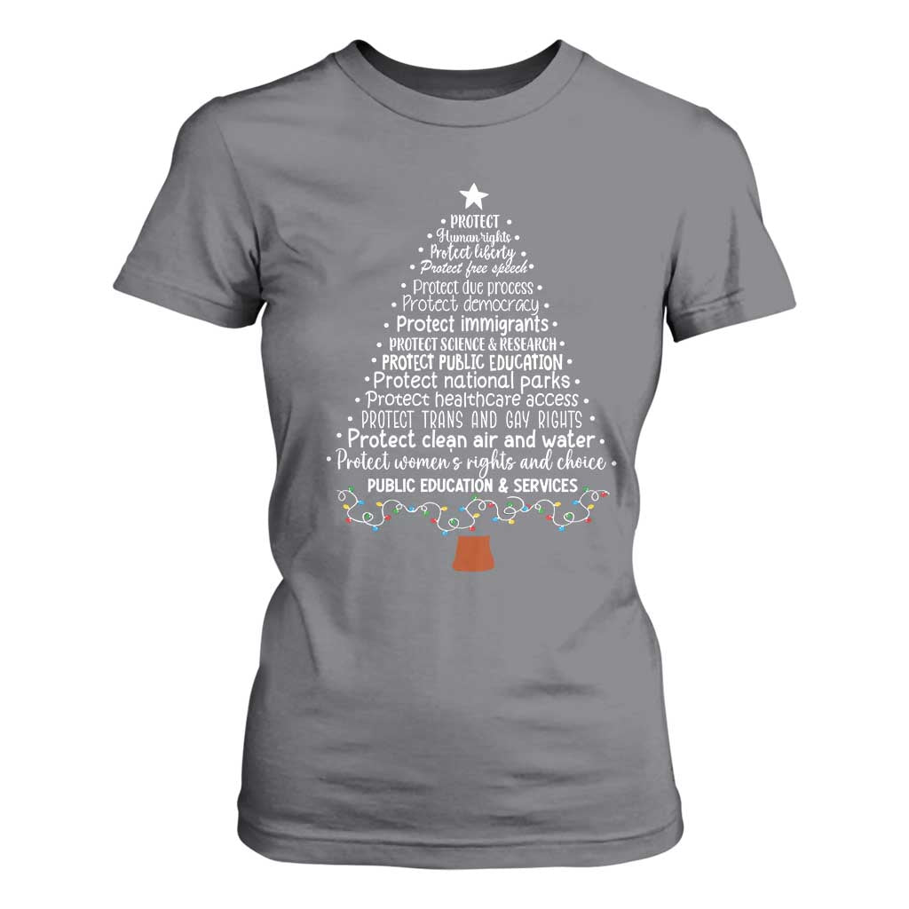 Protect Democracy Christmas Tree T Shirt For Women Anti Fascism Social Justice TS10 Charcoal Print Your Wear