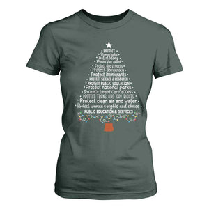 Protect Democracy Christmas Tree T Shirt For Women Anti Fascism Social Justice TS10 Dark Forest Green Print Your Wear