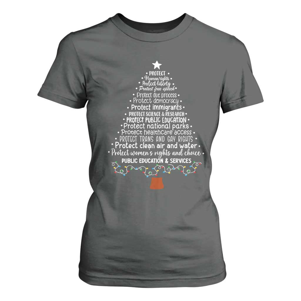 Protect Democracy Christmas Tree T Shirt For Women Anti Fascism Social Justice TS10 Dark Heather Print Your Wear